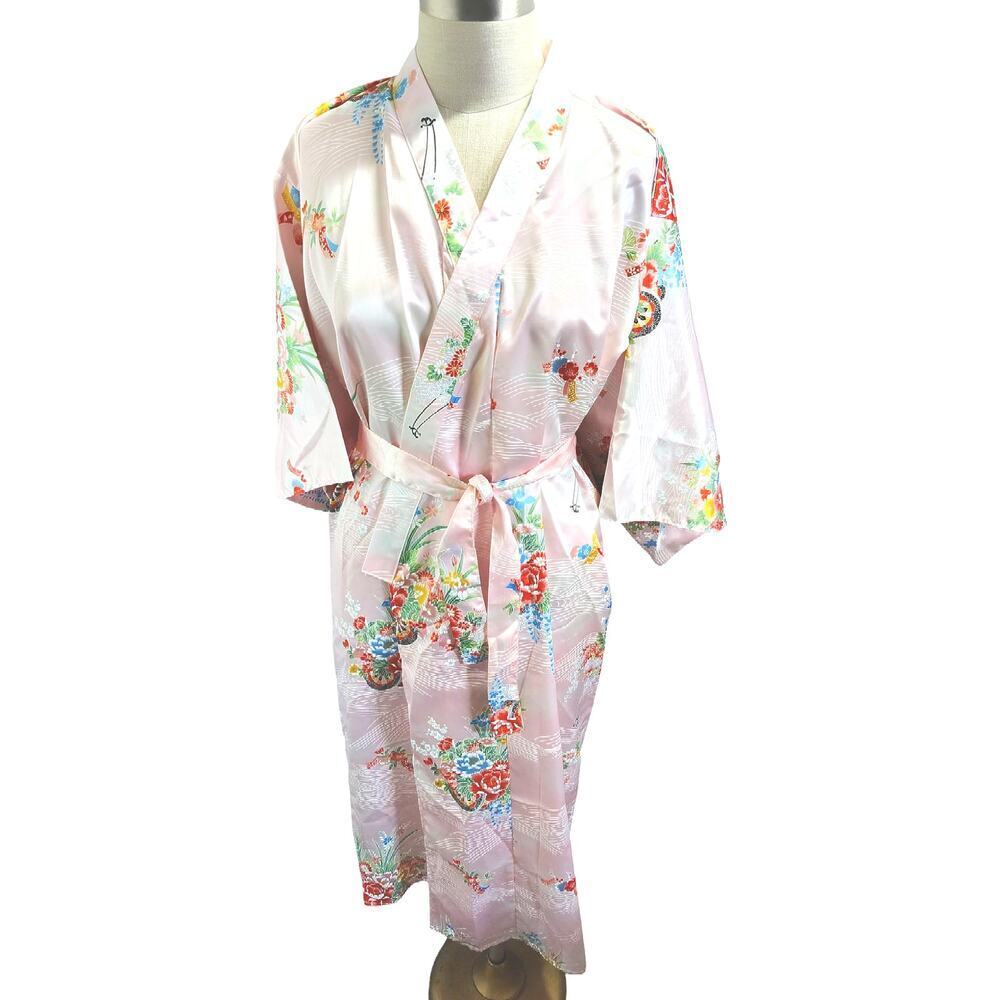 Ichi ban Appearal Kimono Robe Pink Floral Women's Size Large Japan